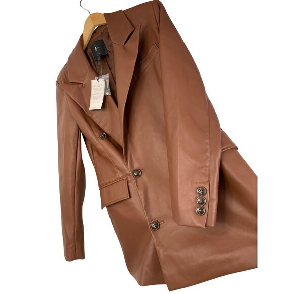 NWT Faux Leather Double-Breast Blazer Coat M Seven for all Mankind Brown 8686 - Picture 2 of 9